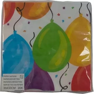 Serwetki urodzinowe papierowe Balony PARTY 33x33cm x20