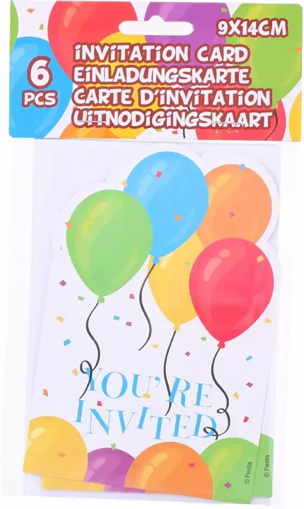 Kartki urodzinowe zaproszenie Balony PARTY 15x11cm x6