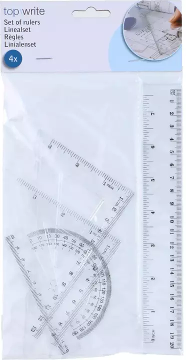 Zestaw geometryczny szkolny linijka kątomierz TOPWRITE 4el